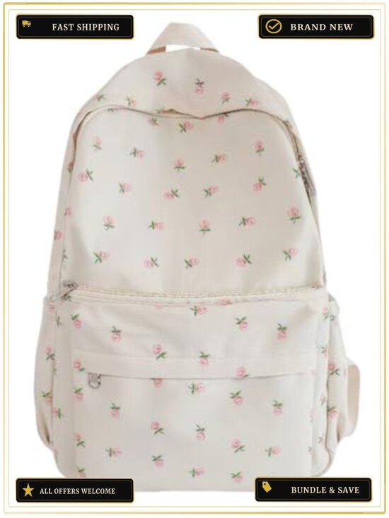 Cute Preppy Floral Nylon Backpack Daypack Laptop Bag main image 5